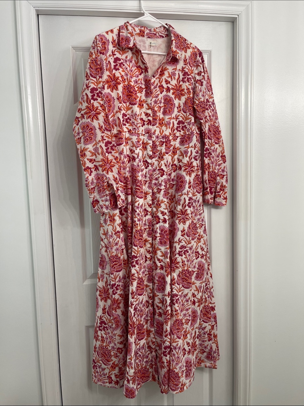 Floral Button-Front Maxi Dress in Pink and Red by LOFT